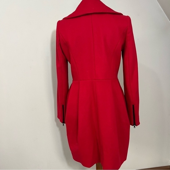 Alice + Olivia Campbell Red Peacoat Wool Fit Flare Cinched Waist Holiday Jacket - Picture 4 of 11